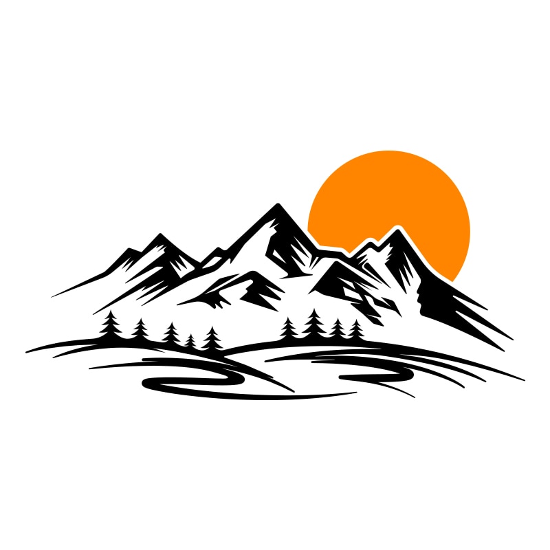 Sticker Decorativ - SMAER - Peisaj de Munte & Apus de soare - 100cm x 50cm - Negru&Portocaliu