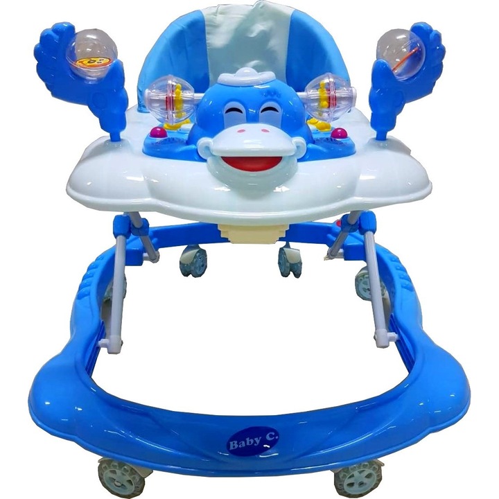 NOVOKIDS Baby C bébikomp állítható, háromfokozatú, dalokkal, csendes szilikon kerekekkel, kiskacsa figurával, összecsukható, kék