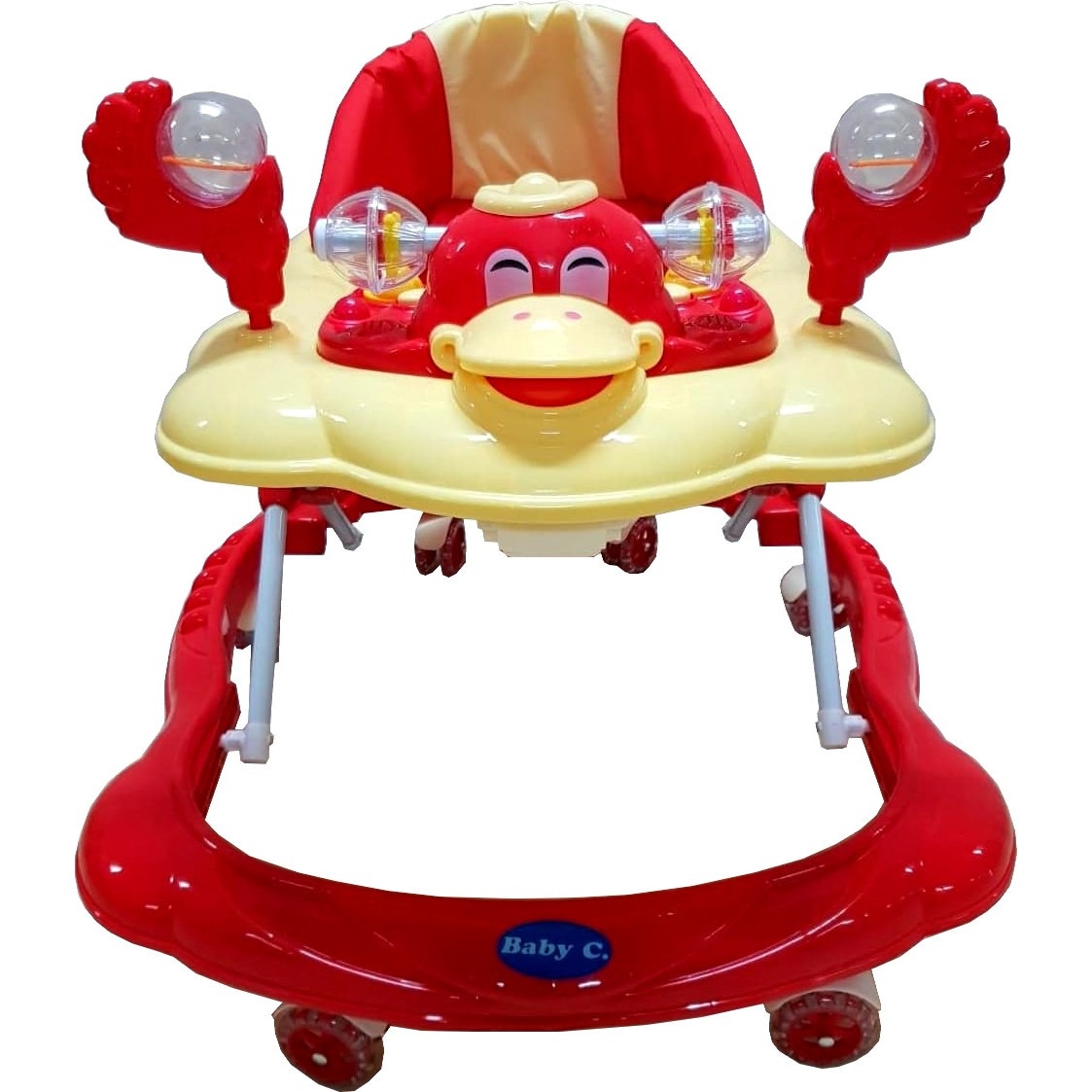 Premergator reglabil in 3 trepte NOVOKIDS™ Baby C, cu melodii, roti silentioase din silicon, Ratusca, Pliabil, Rosu