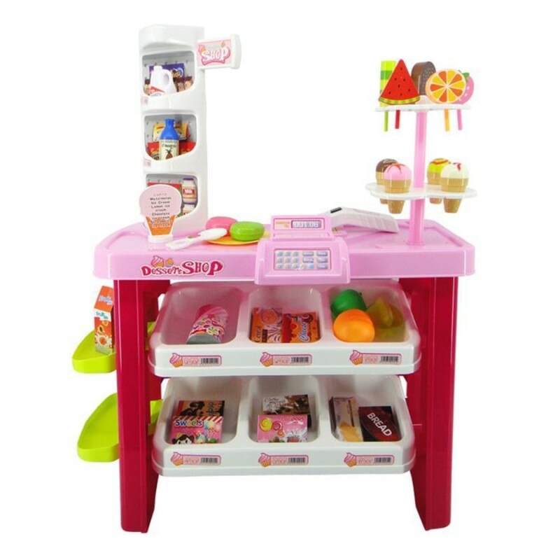 Supermarket deserturi, jucarie, casa de marcat moderna , scanner de produse , 40 piese, 76x56x 28cm