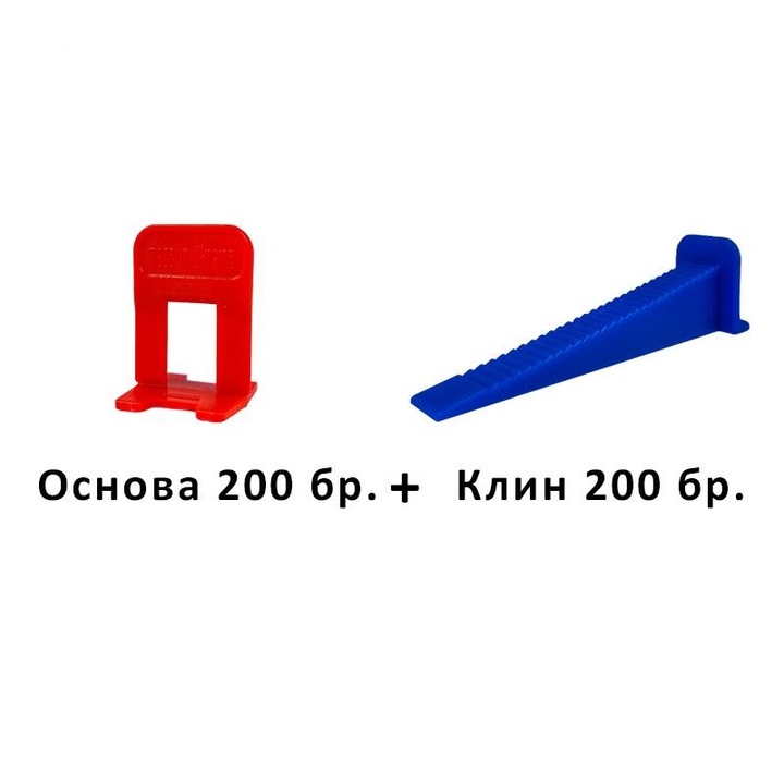 Изравнители за плочки СВП, Oснова 1.5 мм 200 бр. + Клин 200 бр