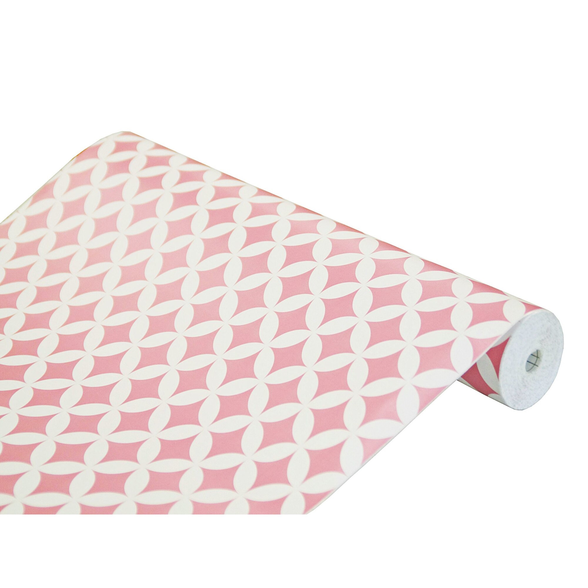 Folie PVC autoadeziva pentru mobilier Gekkofix Elliot Pink W147, Alb/Roz, 45x50 cm