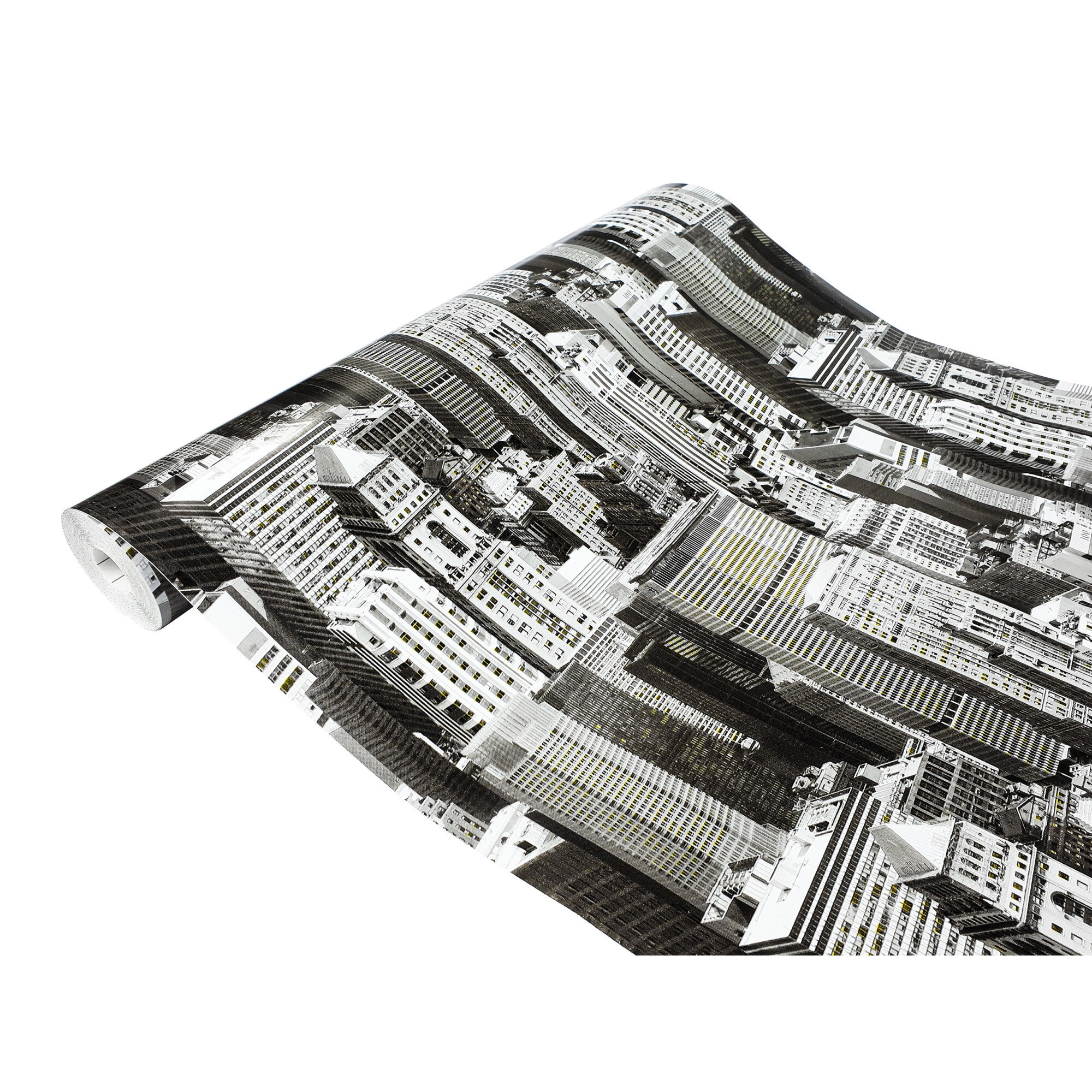 Folie PVC autoadeziva pentru mobilier Gekkofix Metropolis W68, Alb/Negru, 45x50 cm