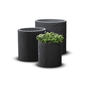Set 3 ghivece Keter Cylinder Negru S M L Set 3 ghivece Keter Cylinder Negru S M L