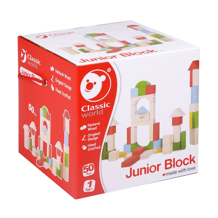 Klasszikus junior fa építőjáték, 50 darabos