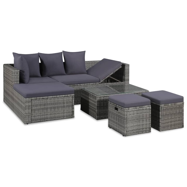 vidaXL 4-részes szürke polyrattan kerti bútorszett párnákkal 52.5 kg 43956