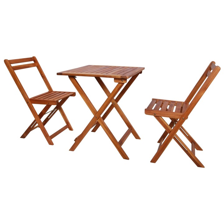Set mobilier bistro pliabil vidaXL, 3 piese, lemn masiv de acacia, 11.8 kg