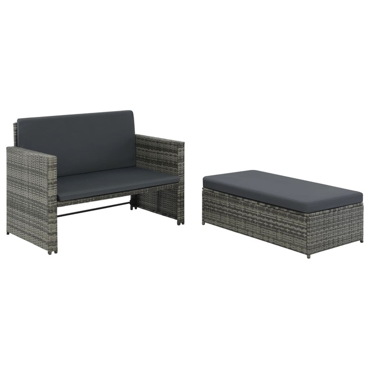 vidaXL 2-részes szürke polyrattan kerti bútorszett párnákkal 21.79 kg 44483