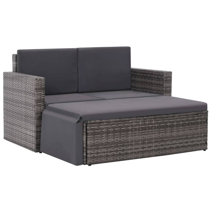 2 részes szürke polyrattan kerti bútorszett párnákkal (44422)