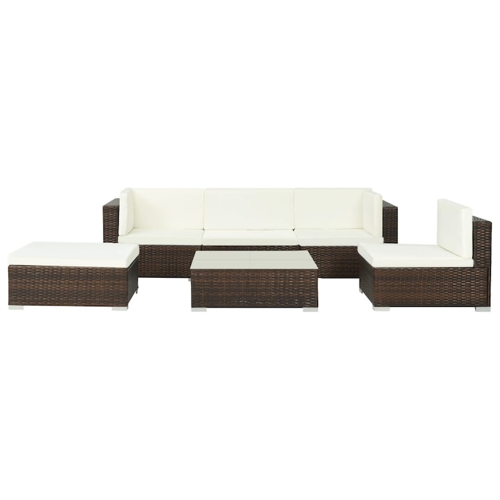 vidaXL 6-részes barna polyrattan kerti bútorszett párnákkal 47.95 kg 44606