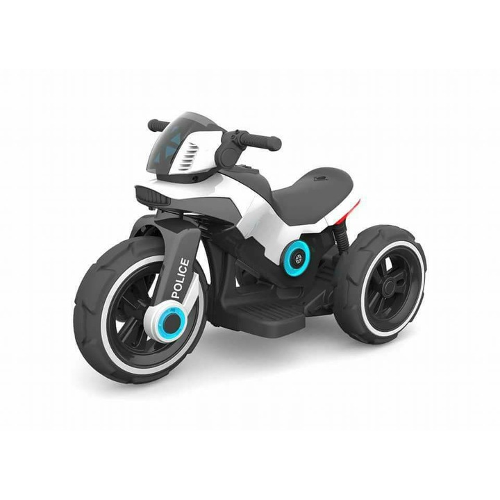 Motocicleta electrica cu lumini, Police, Alb, USB, AUX, +2 ani, Mateytoys