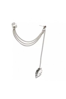 Cercel Tip ear cuff, frunza cu lantisor triplu si biluta, Argintiu, Urechea stanga sau dreapta Cercel Tip ear cuff, frunza cu lantisor triplu si biluta, Argintiu, Urechea stanga sau dreapta