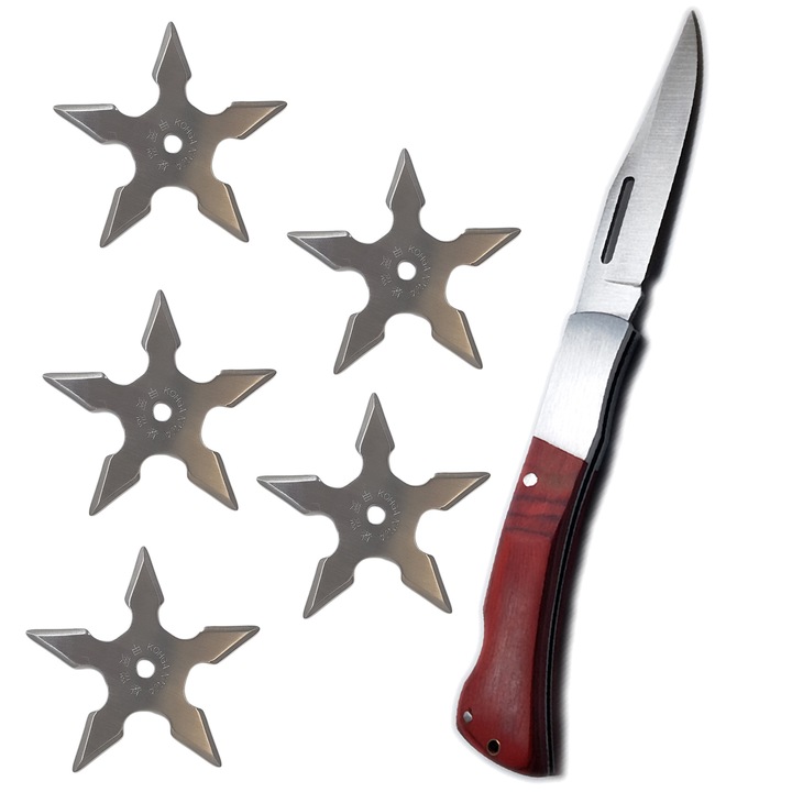 Комплект за самозащита, джобно ножче, джобно ножче, 5 бр нинджа звезда, 5 ъгъла