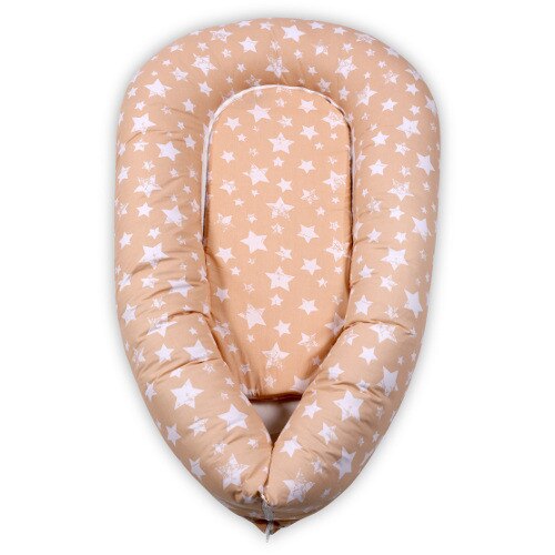 Perna Lorelli Multifunctionala Baby Nest 3 in 1 cu Husa Bumbac Ranforce 110 x 70 x 15 cm, Stars Beige