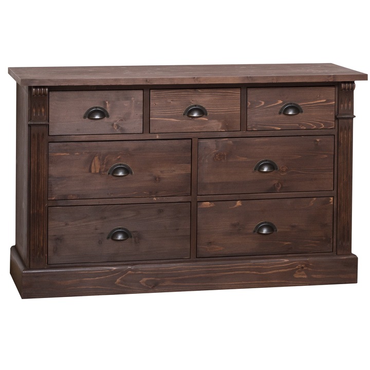 Comoda Szel-Mob cu 7 sertare, Colectia Directoire, culoare ceruit, lemn masiv, 122x41x75 cm