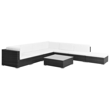 Set mobilier de gradina, canapea si masa, 23 piese, vidaXL, Poliratan, Negru, 70 x 70 x 26 cm Set mobilier de gradina, canapea si masa, 23 piese, vidaXL, Poliratan, Negru, 70 x 70 x 26 cm