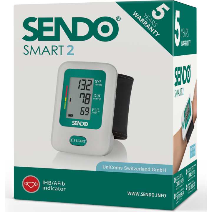 Апарат за измерване на кръвно налягане Sendo Smart 2, На китката, Дигитален, Компактен, Включен предпазен калъф