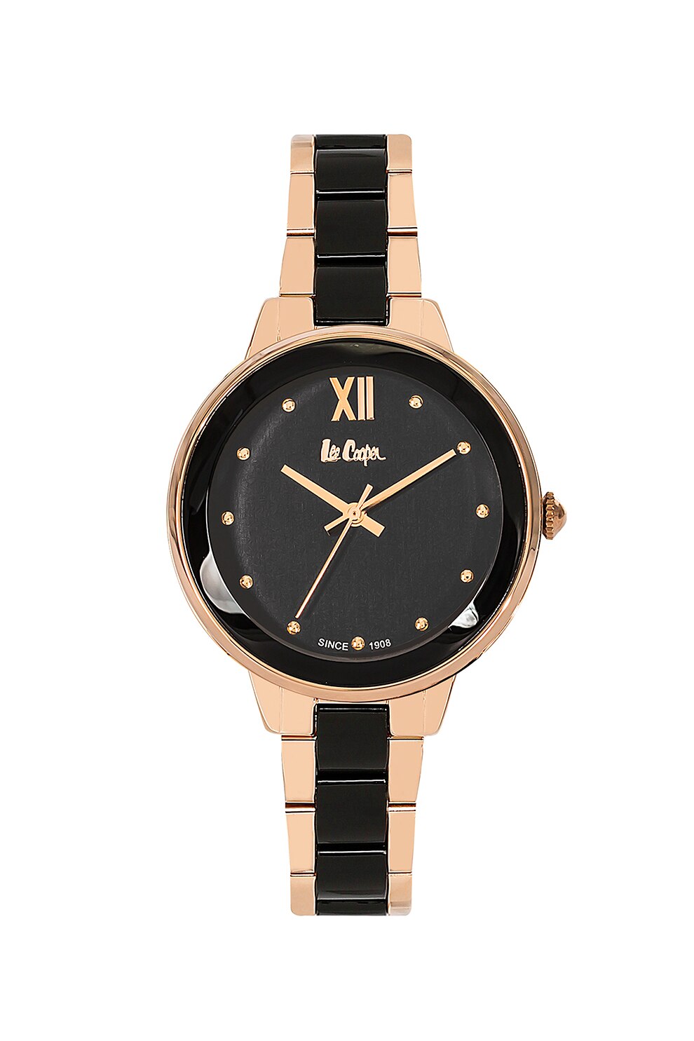 Lee Cooper, Ceas quartz cu cadran cu logo, Auriu rose/Negru