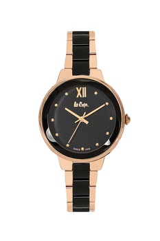 Lee Cooper, Ceas quartz cu cadran cu logo, Auriu rose/Negru Lee Cooper, Ceas quartz cu cadran cu logo, Auriu rose/Negru