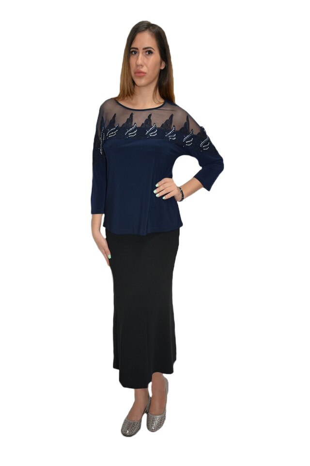 Bluza eleganta office, model deosebit, D&J Exclusive, Albastru marin