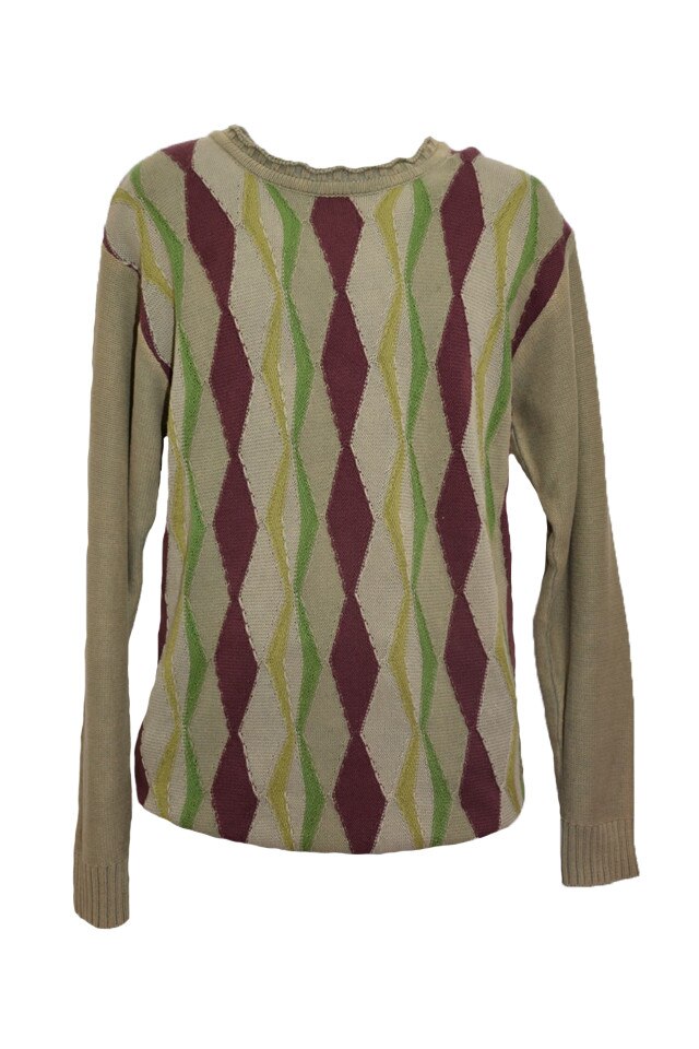 Pulover barbatesc cu imprimeu geometric multicolor, D&J Exclusive, Maro