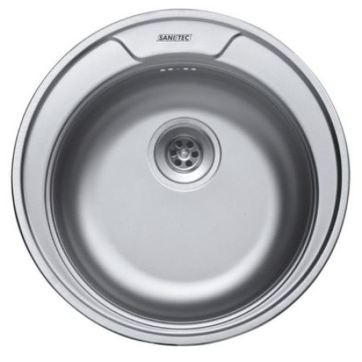 Chiuveta rotunda pentru bucatarie SANITEC, Diametru 49 cm, Adancime cuva 16 cm, Montare pe blat, Inox