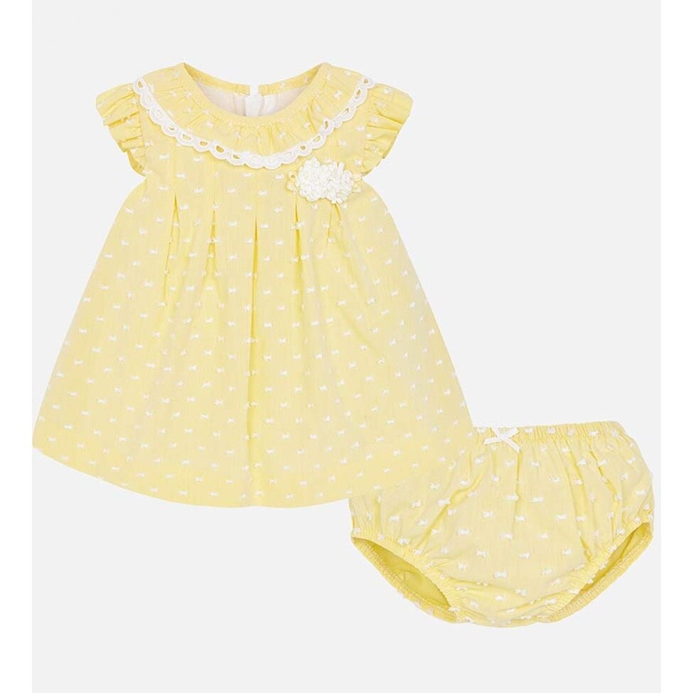 Rochie plumeti Mayoral cu chilotei pentru nou-nascut, Galben, 70 CM
