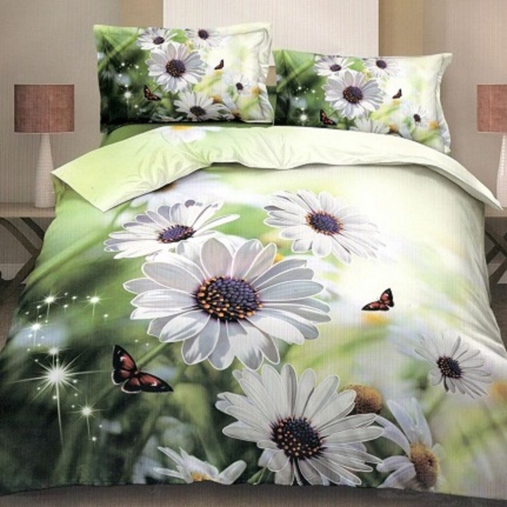 Lenjerie de pat 3D pentru pat mare, 4 piese, verde JN0044