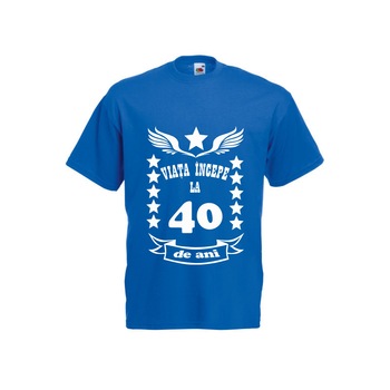 Tricou barbat personalizat Fruit of the loom aniversare Viata incepe la 40 ani albastru 2XL Tricou barbat personalizat Fruit of the loom aniversare Viata incepe la 40 ani albastru 2XL