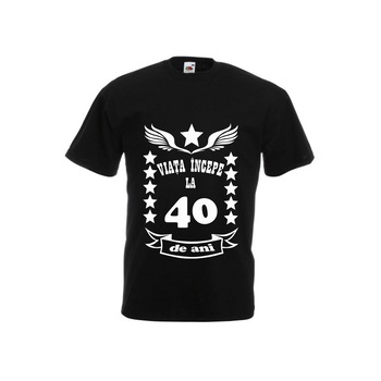Tricou barbat personalizat Fruit of the loom aniversare Viata incepe la 40 ani negru L Tricou barbat personalizat Fruit of the loom aniversare Viata incepe la 40 ani negru L