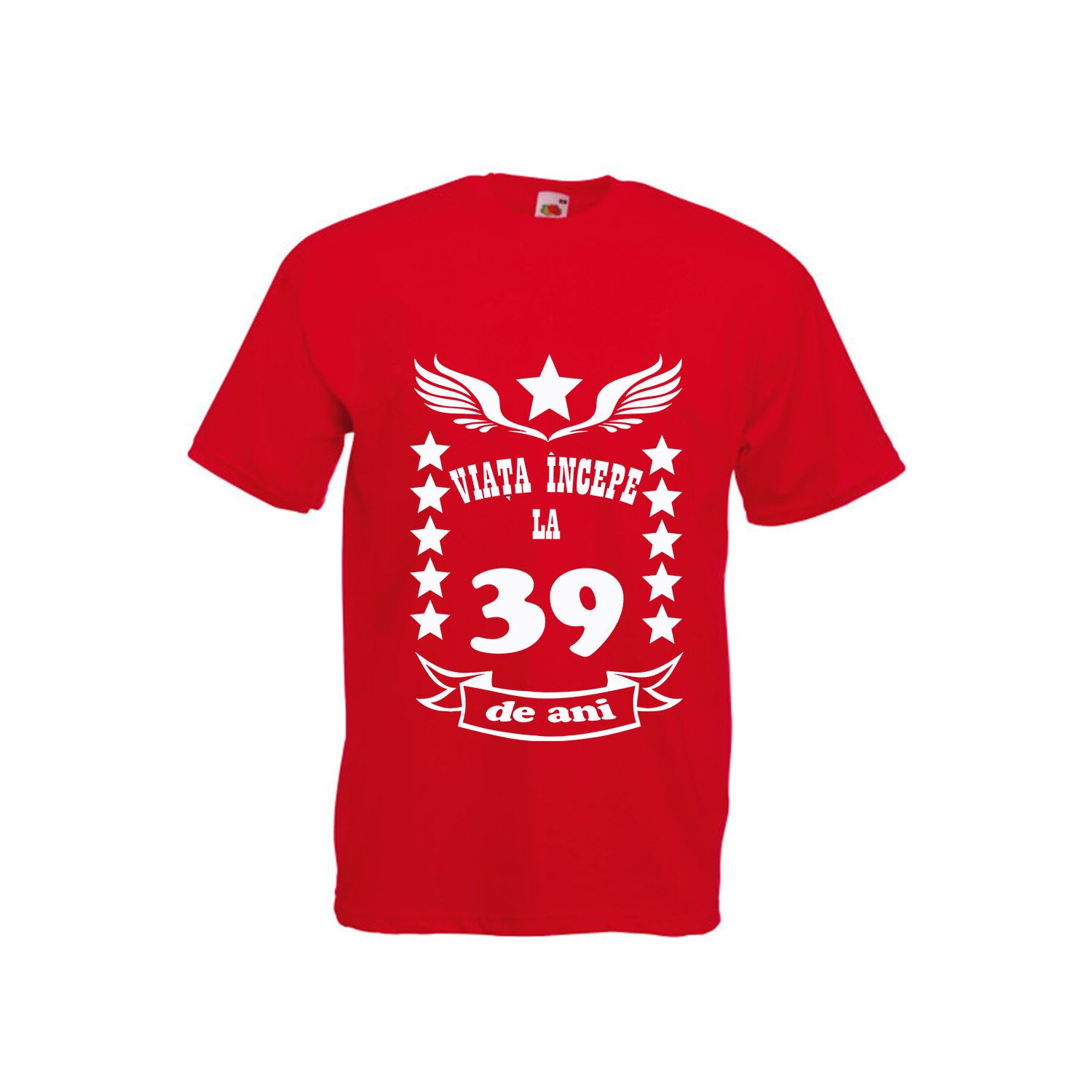 Tricou barbat personalizat Fruit of the loom aniversare Viata incepe la 39 ani rosu XL