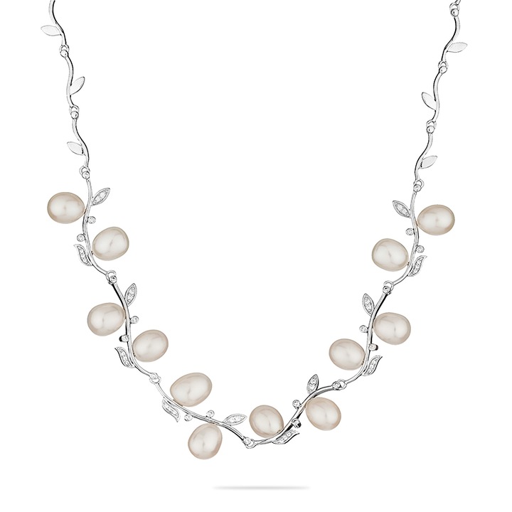 Колие Swan Pearls SH005NW Бели перли, Сребро 925