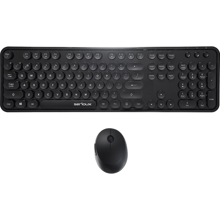Kit wireless tastatura + mouse Serioux Retro, negru