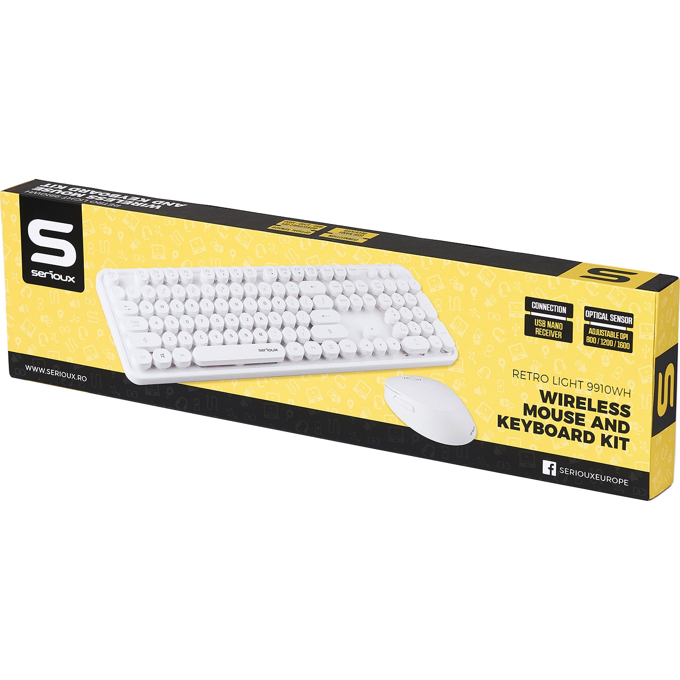 SERENIUX BlancNeige 3点セット Kit wireless tastatura + mouse Serioux Retro, alb - eMAG.ro
