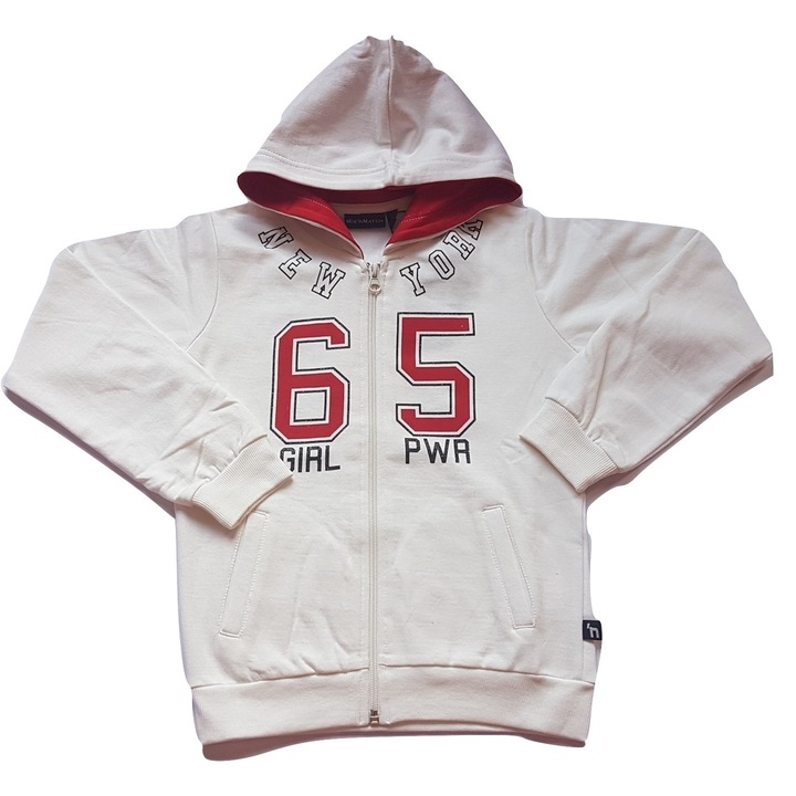 Спортен суитчър с качулка, Арнета, цвят бяло, размери от 6 години - ръст 116 см.