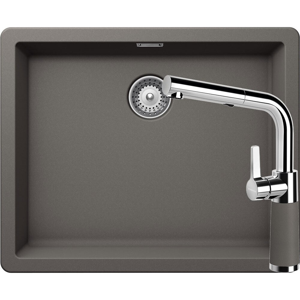 Kit chiuveta Schock Greenwich N-100L 556 x 456 mm si baterie Schock SC-540 cu Dus Extractibil Silverstone Cristadur