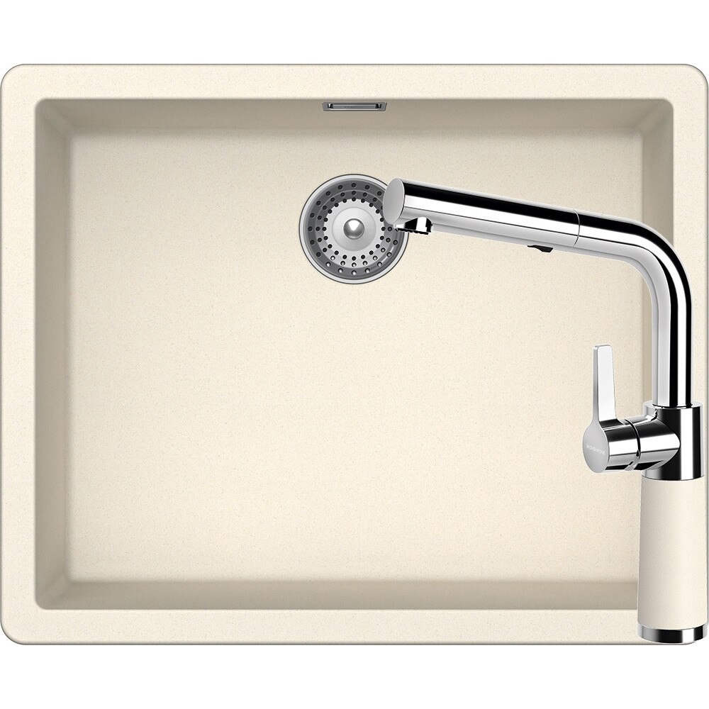 Kit chiuveta Schock Greenwich N-100L 556 x 456 mm si baterie Schock SC-540 cu Dus Extractibil Magnolia Cristadur