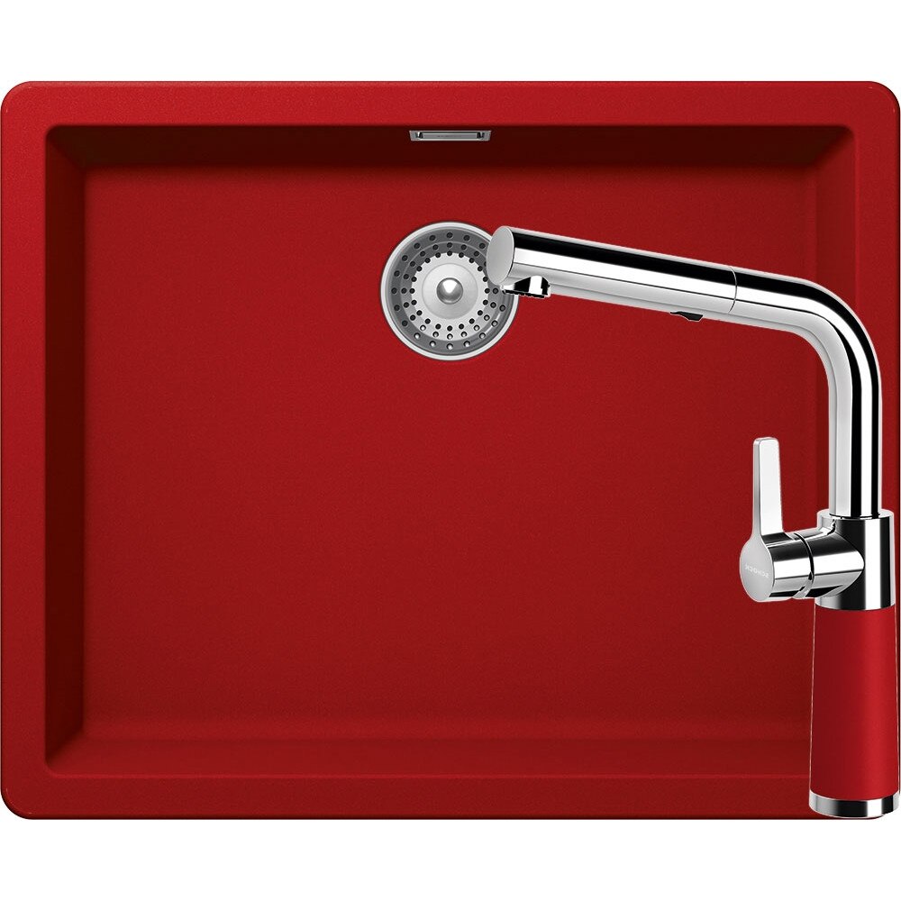 Kit chiuveta Schock Greenwich N-100L 556 x 456 mm si baterie Schock SC-540 cu Dus Extractibil Rosu Cristadur