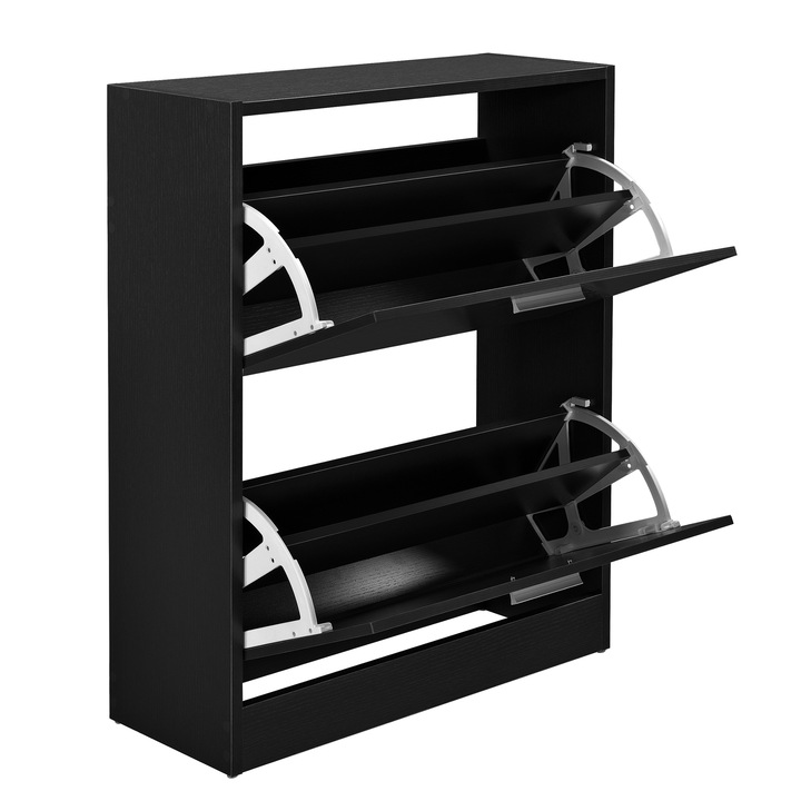 [en.casa]® Cipősszekrény cipőtároló kétszintes 12 pár cipőhöz 63 x 24 x 81 cm előszobabútor fekete