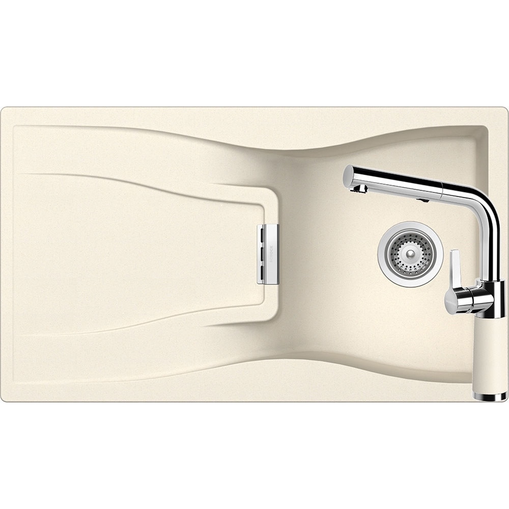Kit chiuveta Schock Waterfall D-100 860 x 500 mm si baterie Schock SC-540 cu Dus Extractibil Magnolia Cristadur
