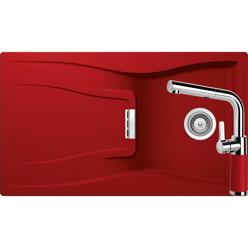 Kit chiuveta Schock Waterfall D-100 860 x 500 mm si baterie Schock SC-540 cu Dus Extractibil Rosu Cristadur