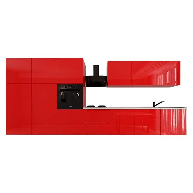 Set Mobila Bucatarie Modulara EVORA 7 , MDF ROSU Lucios, 4.2 m