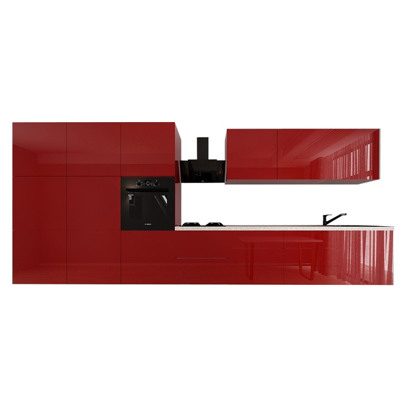 Set Mobila Bucatarie Modulara EVORA 7 , MDF BORDO Lucios, 4.2 m
