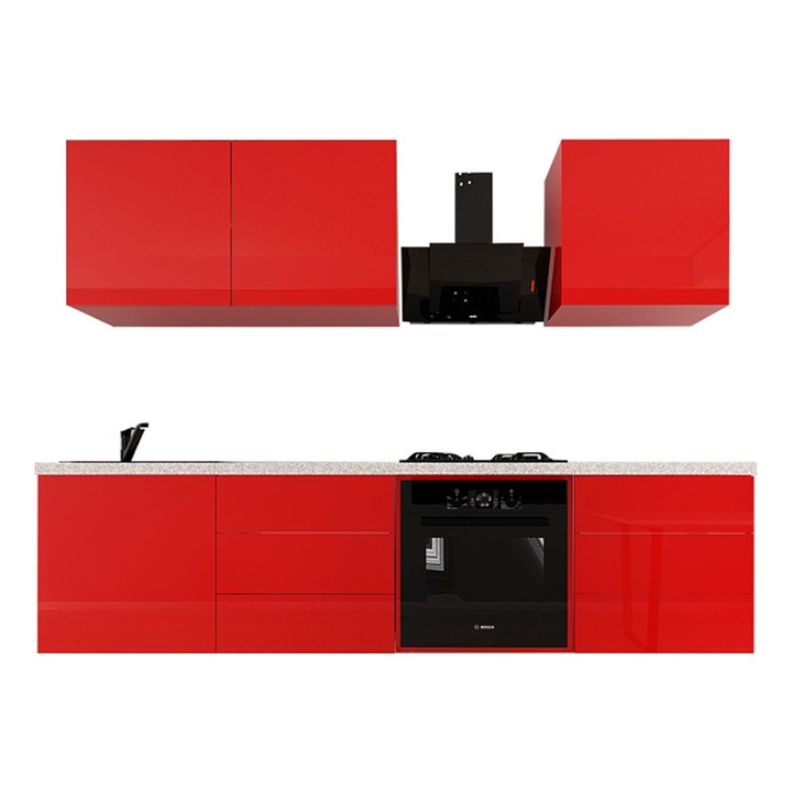 Set Mobila Bucatarie Modulara EVORA 6 , MDF ROSU Lucios, 2.4 m