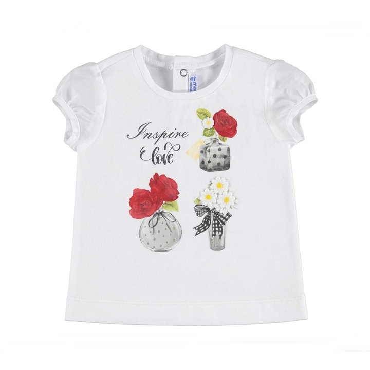 Tricou bebe fetita Mayoral cu maneca scurta si imprimeu floral, Rosu/Alb