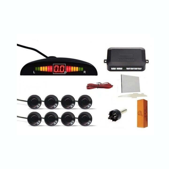 EVTrend® P08 Parkolóradar, 8 érzékelőből álló készlet, LED kijelzővel és hangjelzéssel