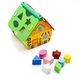 Casuta educativa lemn Montessori, Block House, forme de sortare, ceas, Multicolor, + 3 ani