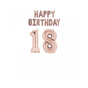 Set Majorat, Banner Baloane Folie Happy Birthday, Rose-Gold, 41 cm, Cifre 18, 74 cm Set Majorat, Banner Baloane Folie Happy Birthday, Rose-Gold, 41 cm, Cifre 18, 74 cm