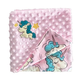 Paturica 2 fete, Minky, roz cu unicorn, 80x100cm Paturica 2 fete, Minky, roz cu unicorn, 80x100cm