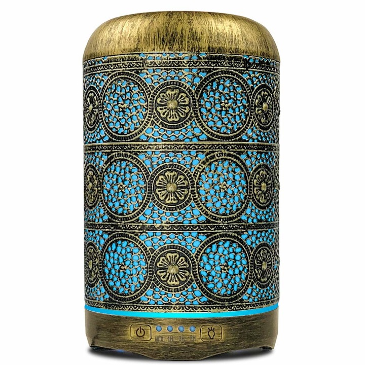 Electech párásító, illóolaj-diffúzor, ultrahangos, programozható, aromaterápia, kromoterápia, vintage, fém